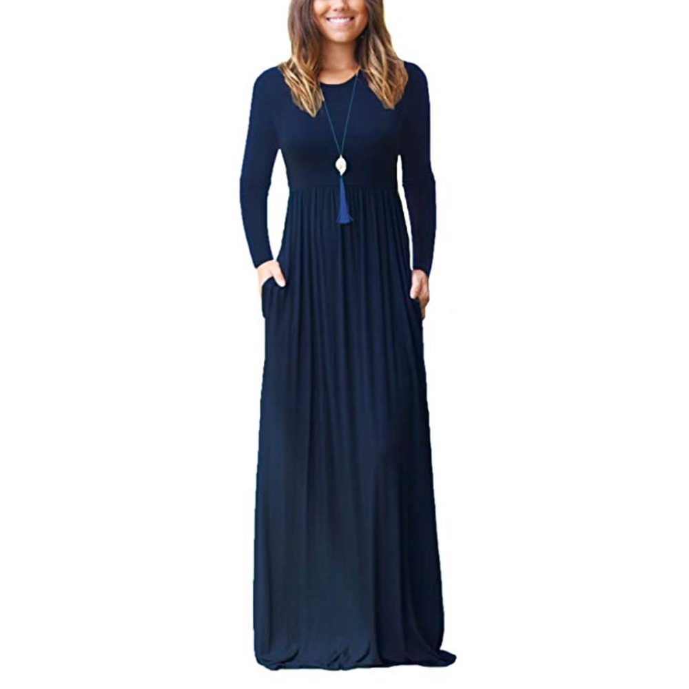 Navy Long Sleeve Maxi Dress